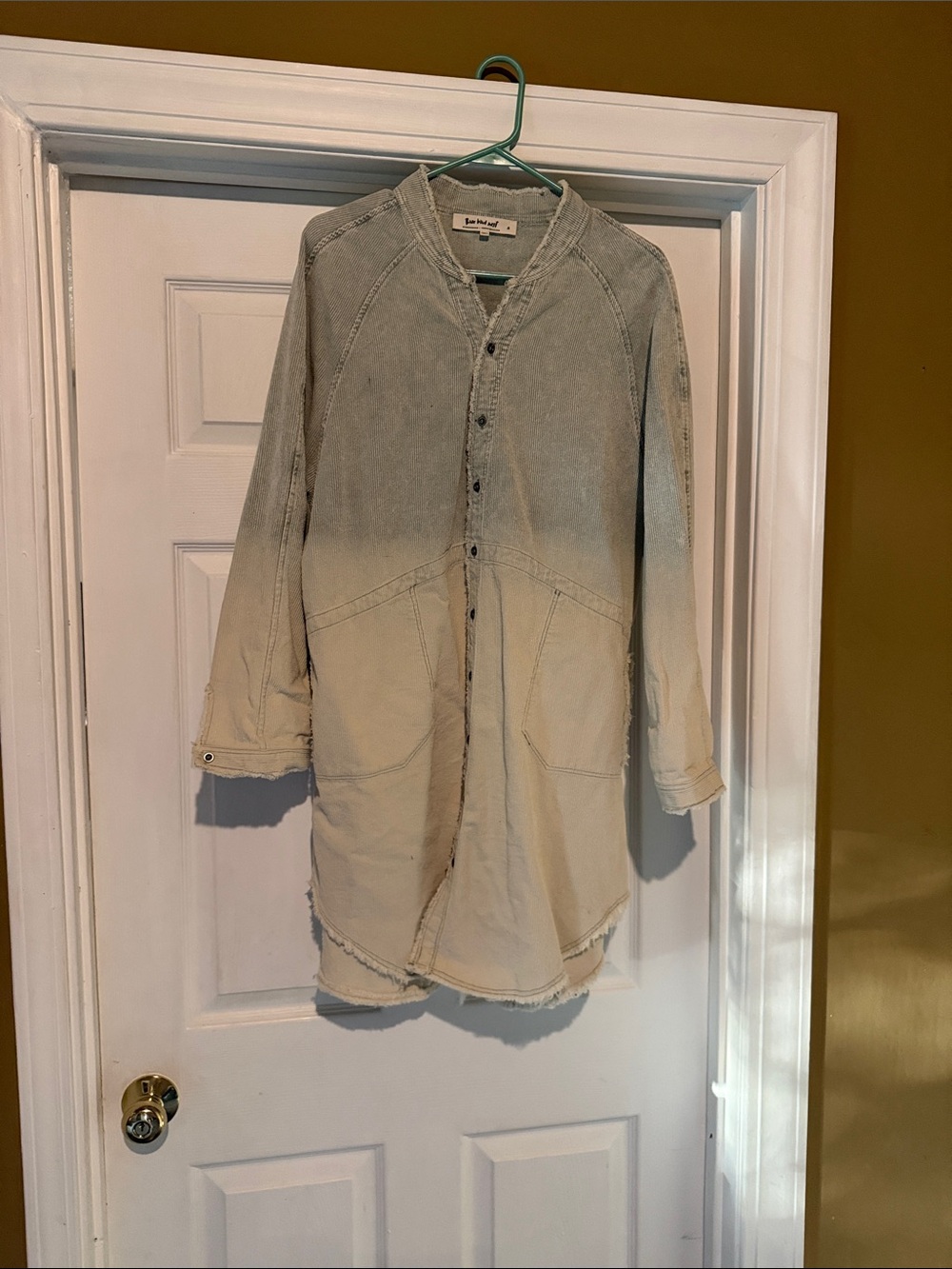 Three Bird Nest Two-Tone Long Sleeve Shirt Dress - Cream/Light Gray